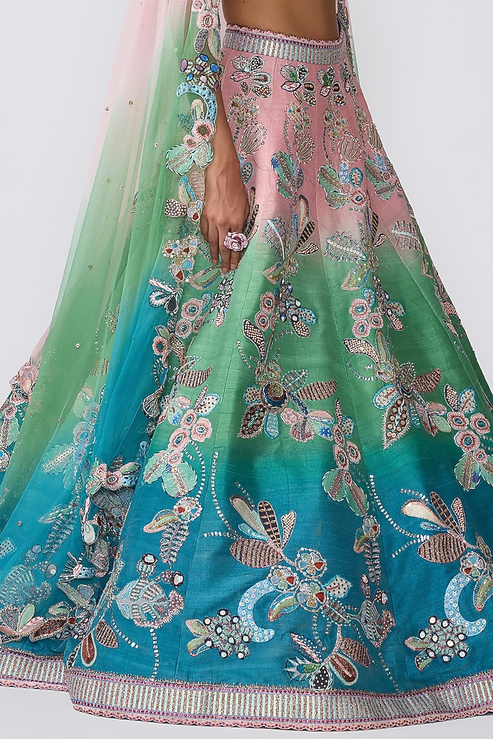 Aurora Raw Silk Applique Embellished Bridal Lehenga Set by Aisha Rao at Pernia's Pop Up Shop