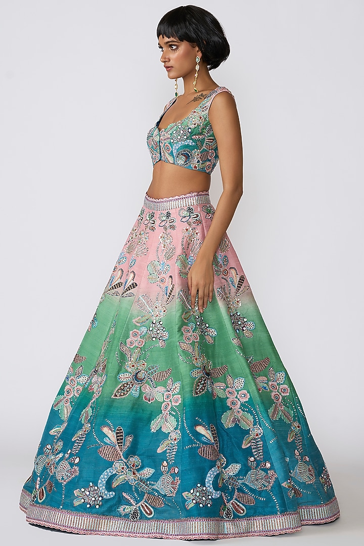 Aurora Raw Silk Applique Embellished Bridal Lehenga Set by Aisha Rao at Pernia's Pop Up Shop