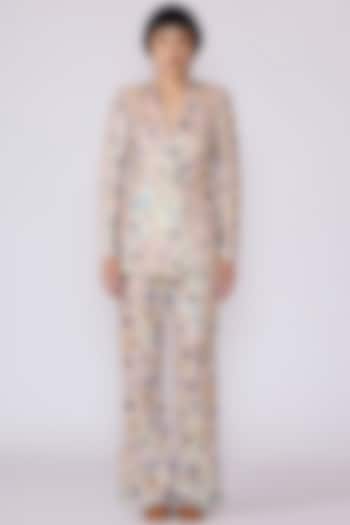 Ivory Sequin Tulle Printed Blazer Set by Aisha Rao at Pernia's Pop Up Shop