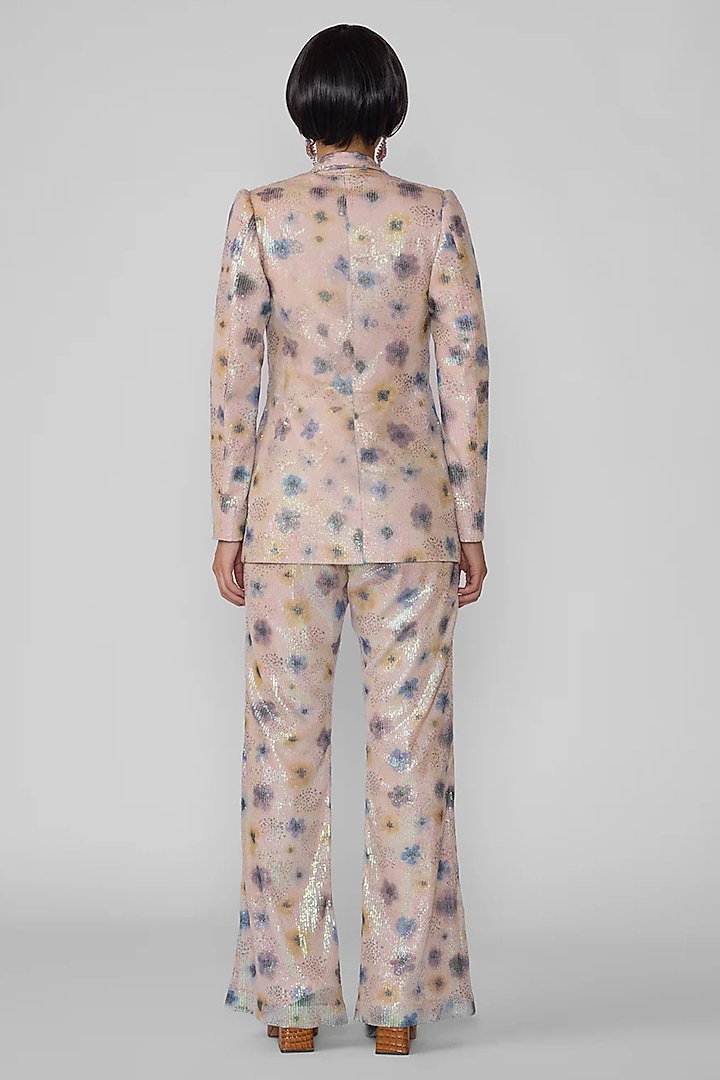 Ivory Sequin Tulle Printed Blazer Set by Aisha Rao at Pernia's Pop Up Shop