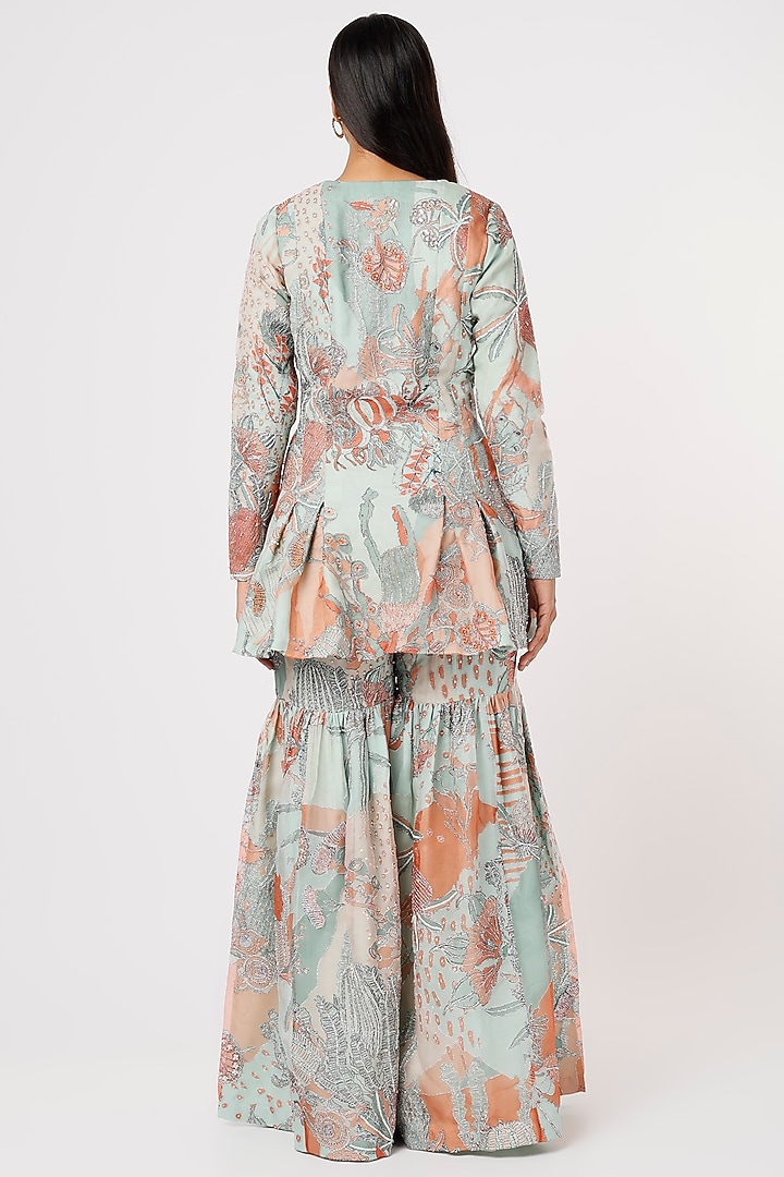 Light Blue Organza Bridal Sharara Set by Aisha Rao at Pernia's Pop Up Shop