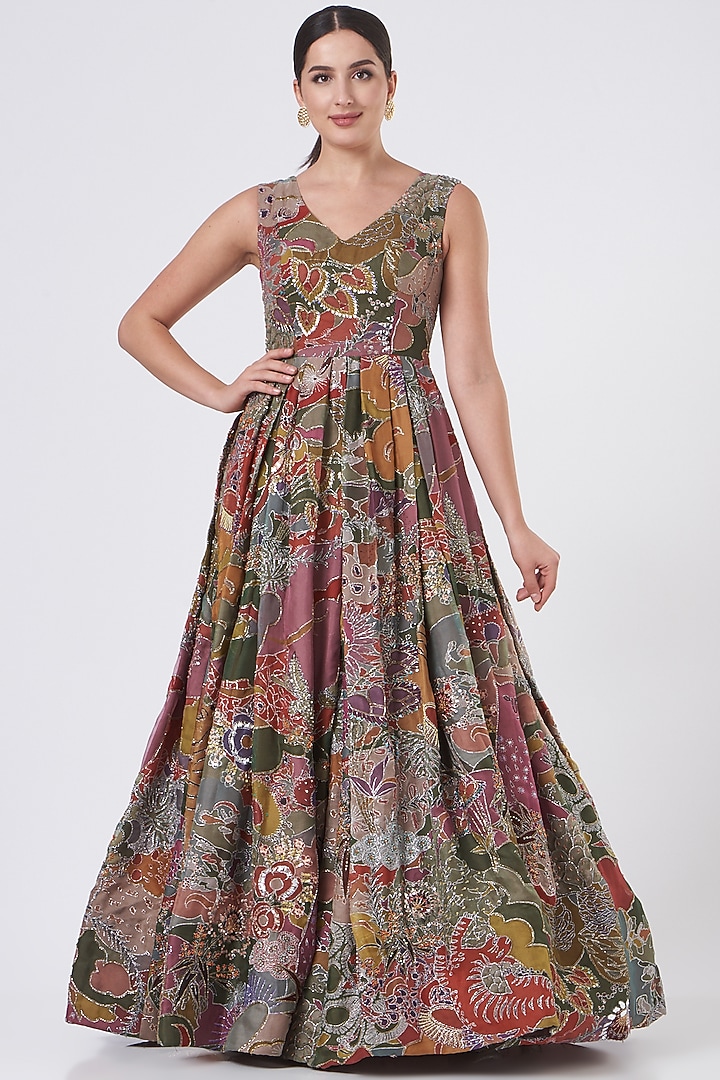 Green Printed & Embellished Wedding Gown by Aisha Rao at Pernia's Pop Up Shop