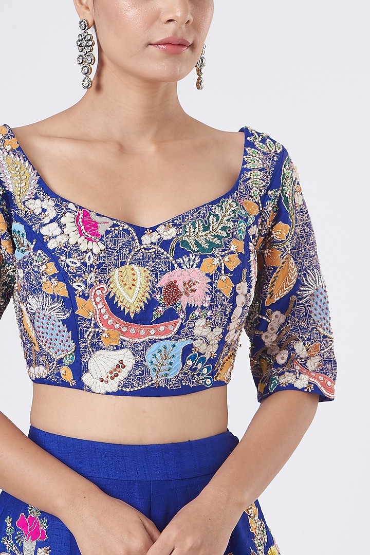 Electric Blue Embellished Bridal Lehenga Set by Aisha Rao at Pernia's Pop Up Shop