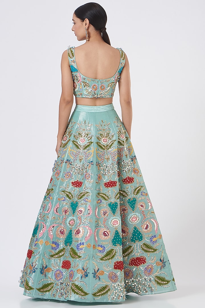 Light Blue Embellished Bridal Lehenga Set by Aisha Rao at Pernia's Pop Up Shop