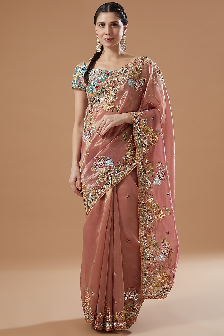 Pink Embellished Saree Set by Aisha Rao