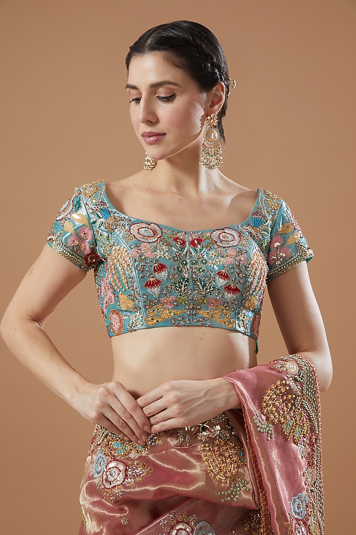 Pink Embellished Bridal Saree Set by Aisha Rao at Pernia's Pop Up Shop