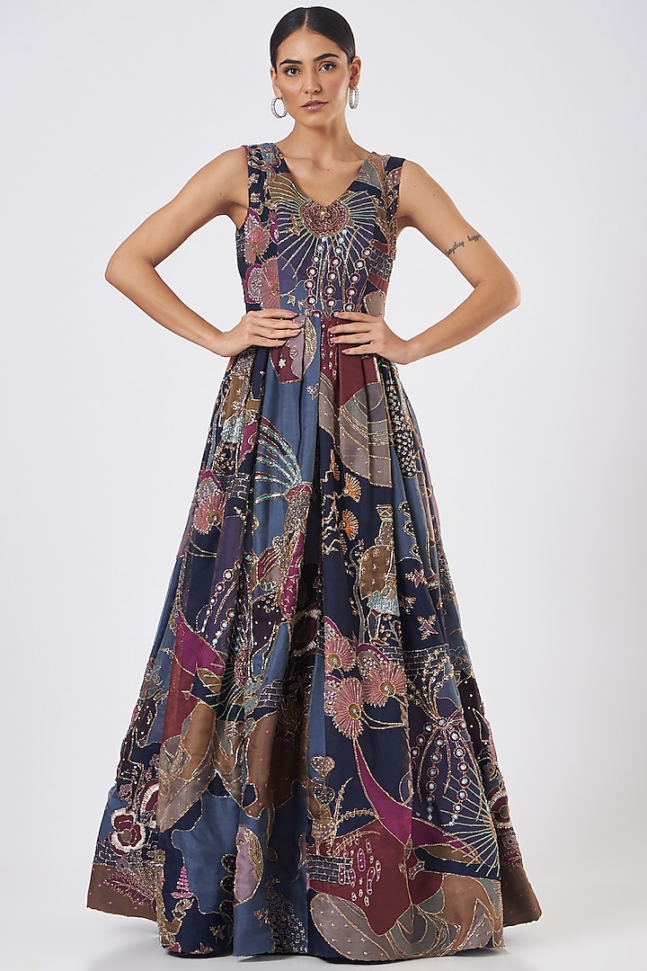 Multi-Coloured Printed Gown by Aisha Rao