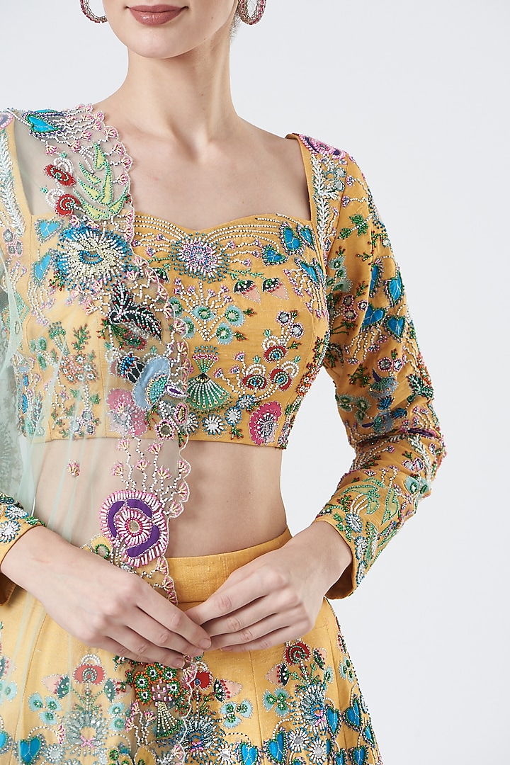 Yellow Raw Silk Bridal Lehenga Set by Aisha Rao at Pernia's Pop Up Shop