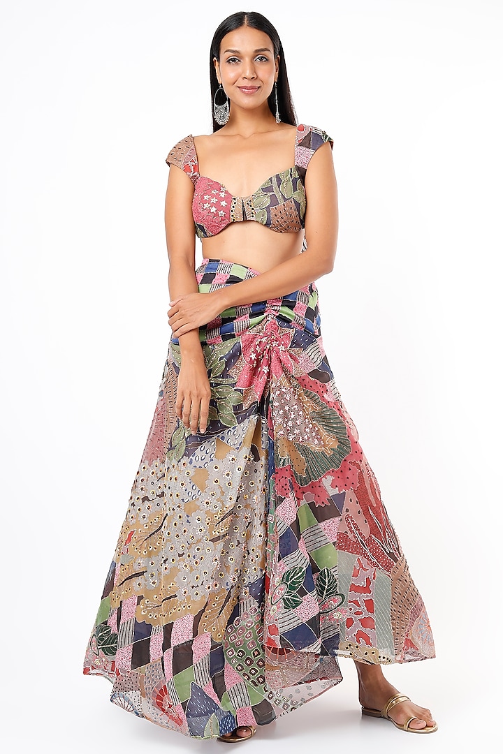 Multi-Colored Printed Skirt Set by Aisha Rao