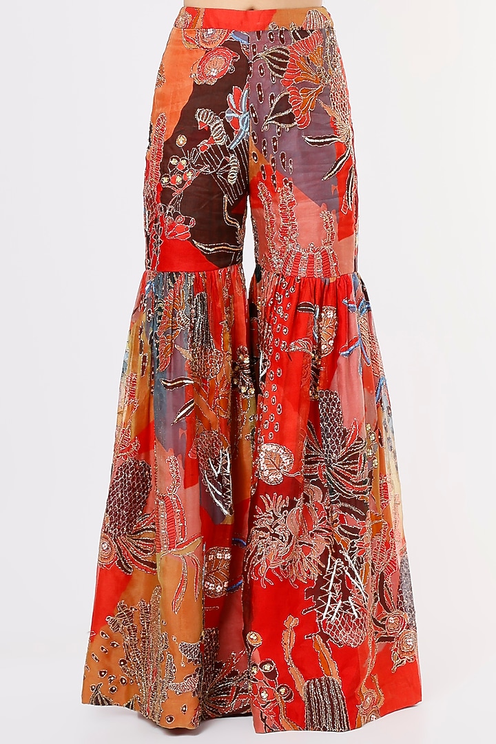 Red Organza Printed Bridal Sharara Set by Aisha Rao at Pernia's Pop Up Shop