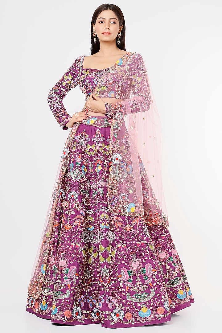 Purple Embellished Lehenga Set  by Aisha Rao