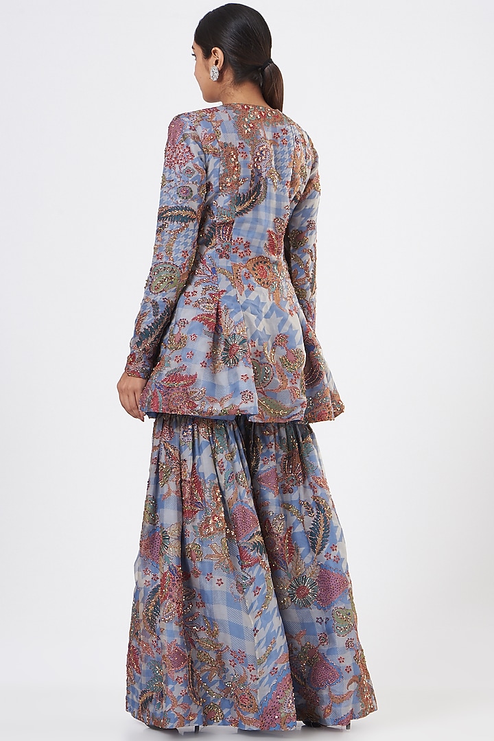 Light Blue Embellished Bridal Sharara Set by Aisha Rao at Pernia's Pop Up Shop