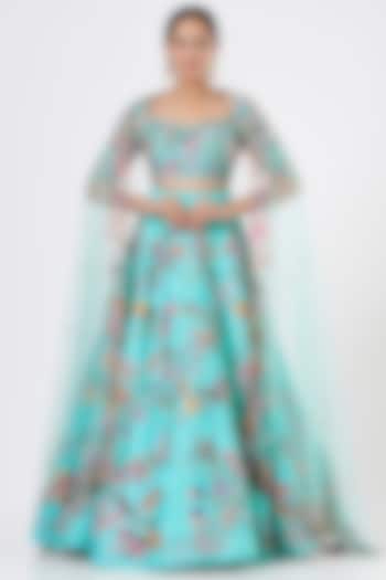Avatar Blue Embellished Bridal Lehenga Set by Aisha Rao at Pernia's Pop Up Shop