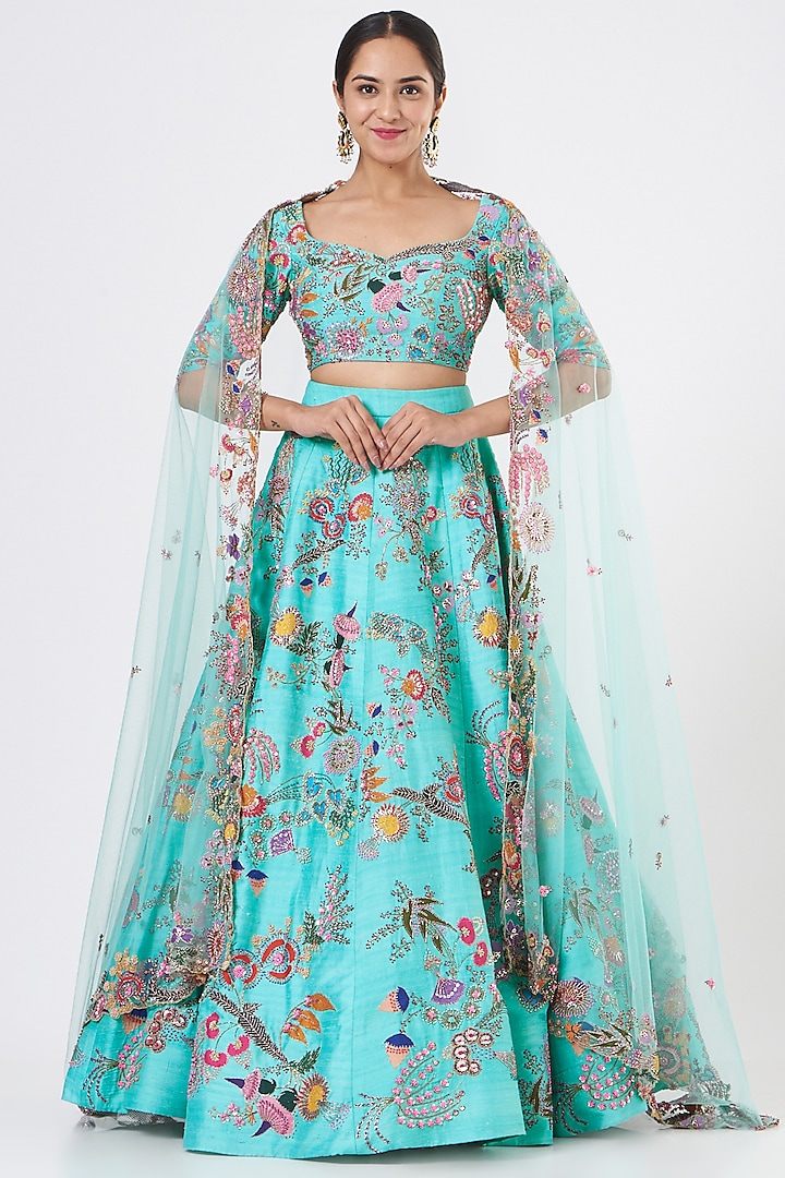 Avatar Blue Embellished Bridal Lehenga Set by Aisha Rao at Pernia's Pop Up Shop