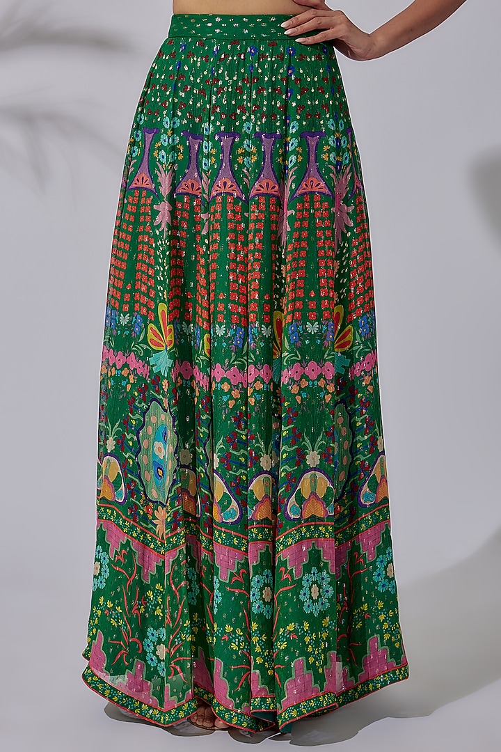 Green Organza Printed & Embellished Wedding Lehenga Set by Aisha Rao at Pernia's Pop Up Shop