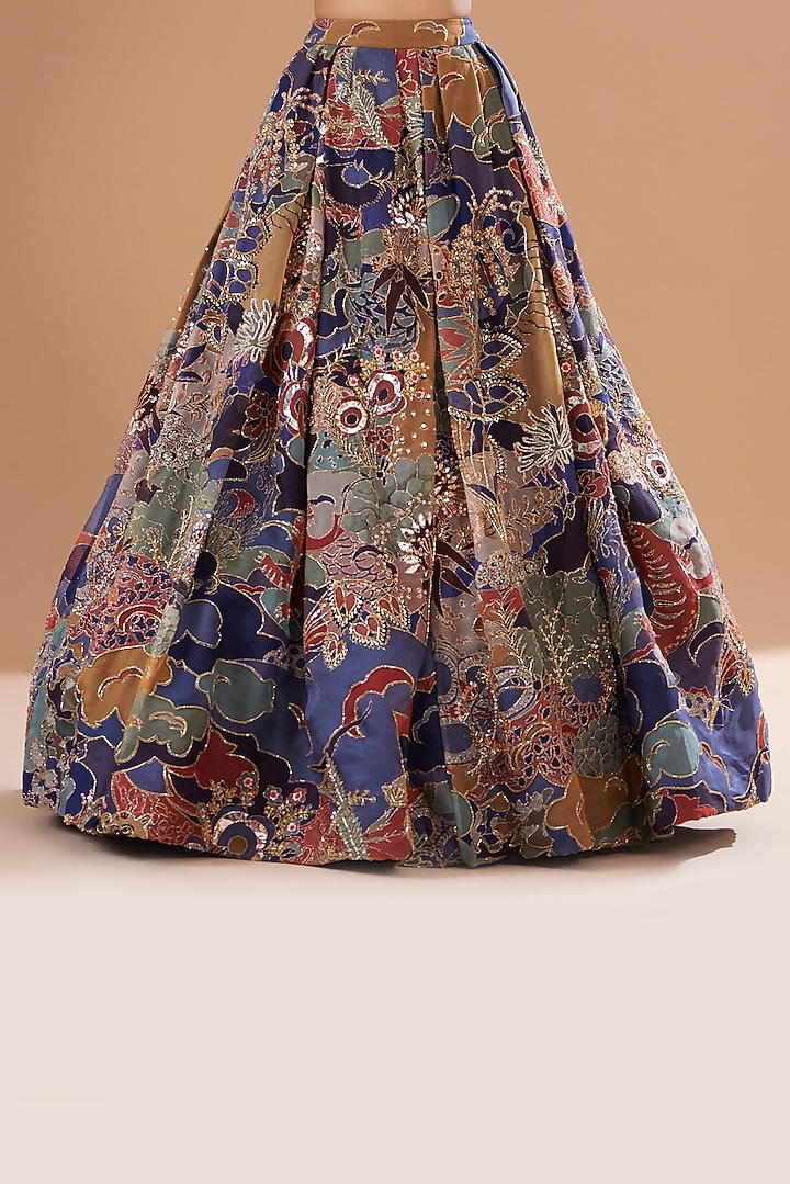 Blue Organza Printed & Embellished Bridal Lehenga Set by Aisha Rao at Pernia's Pop Up Shop