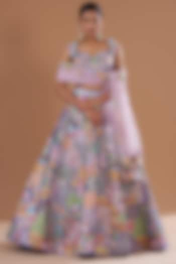Blue Tissue Embellished Lehenga Set by Aisha Rao