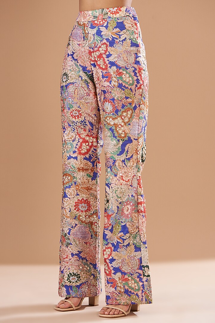 Violet Raw Silk Embellished & Printed Kurta Set by Aisha Rao at Pernia's Pop Up Shop