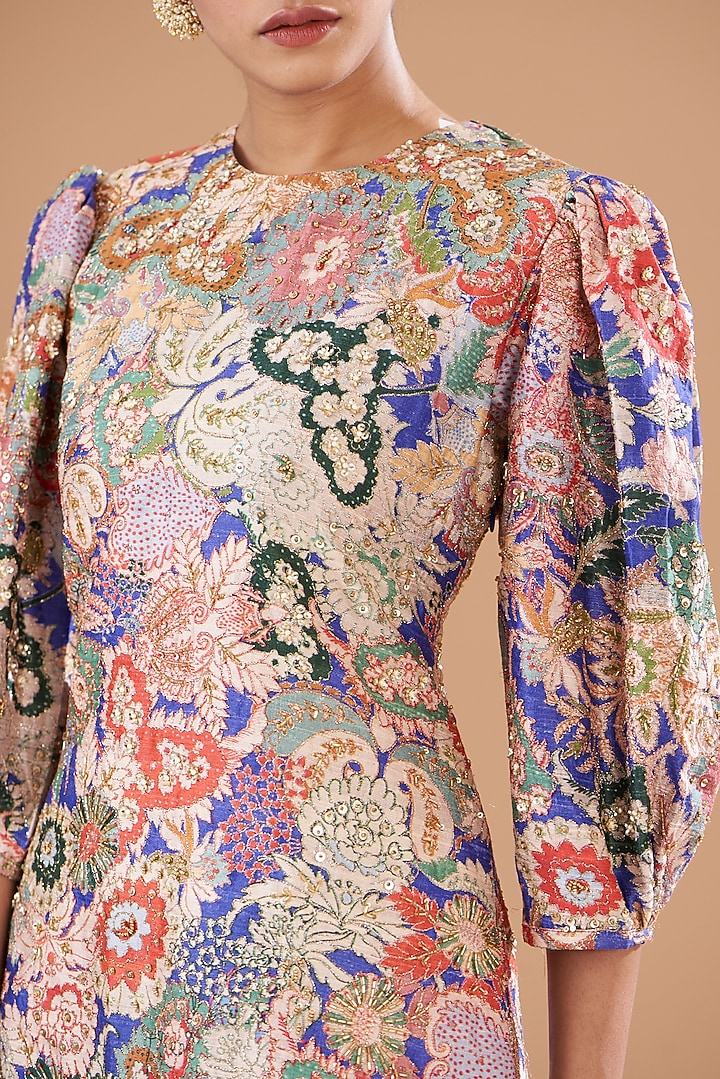 Violet Raw Silk Embellished & Printed Kurta Set by Aisha Rao at Pernia's Pop Up Shop