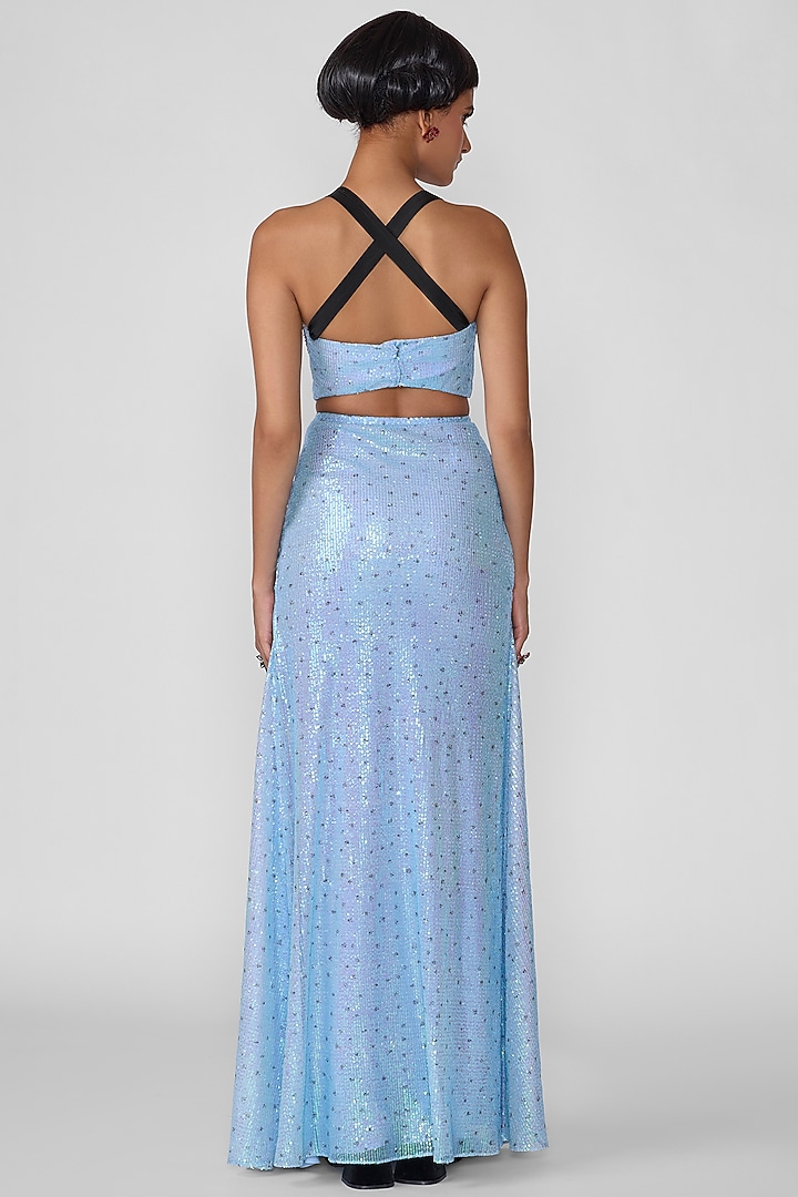 Baby Blue Sequins Gathered Skirt Set by Aisha Rao at Pernia's Pop Up Shop