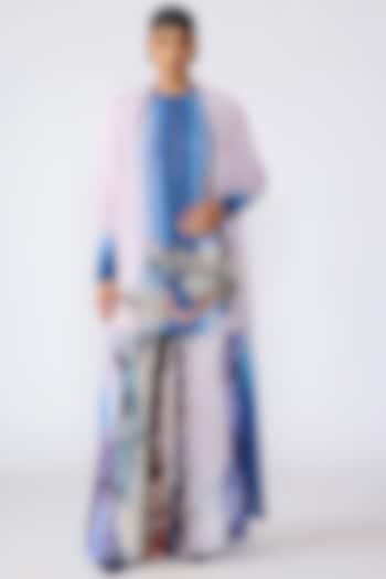 Pink & Blue Double Georgette Applique Embellished Short Kurta Set by Aisha Rao at Pernia's Pop Up Shop