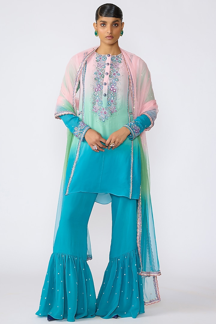 Aurora Viscose Georgette Embellished Short Kurta Set by Aisha Rao at Pernia's Pop Up Shop