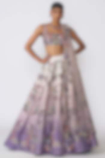 Ivory & Amethyst Raw Silk Applique Embellished Bridal lehenga for 22 Lehenga Set by Aisha Rao at Pernia's Pop Up Shop