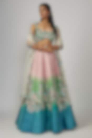 Aurora Raw Silk Applique Embellished Ombre Bridal Lehenga Set by Aisha Rao at Pernia's Pop Up Shop