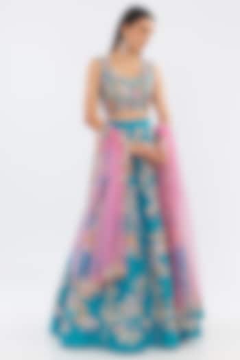 Tuft Blue Raw Silk Applique Embellished Bridal lehenga for 22 Lehenga Set by Aisha Rao at Pernia's Pop Up Shop