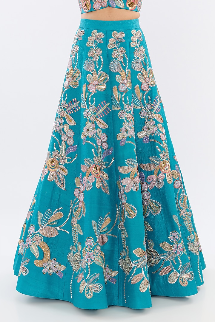 Tuft Blue Raw Silk Applique Embellished Bridal Lehenga Set by Aisha Rao at Pernia's Pop Up Shop