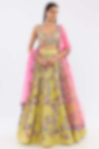 Lime Raw Silk Applique Embellished Bridal lehenga for 22 Lehenga Set by Aisha Rao at Pernia's Pop Up Shop