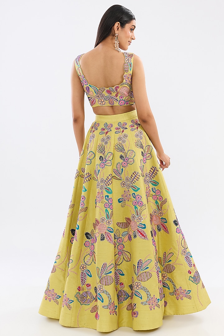 Lime Raw Silk Applique Embellished Bridal Lehenga Set by Aisha Rao at Pernia's Pop Up Shop