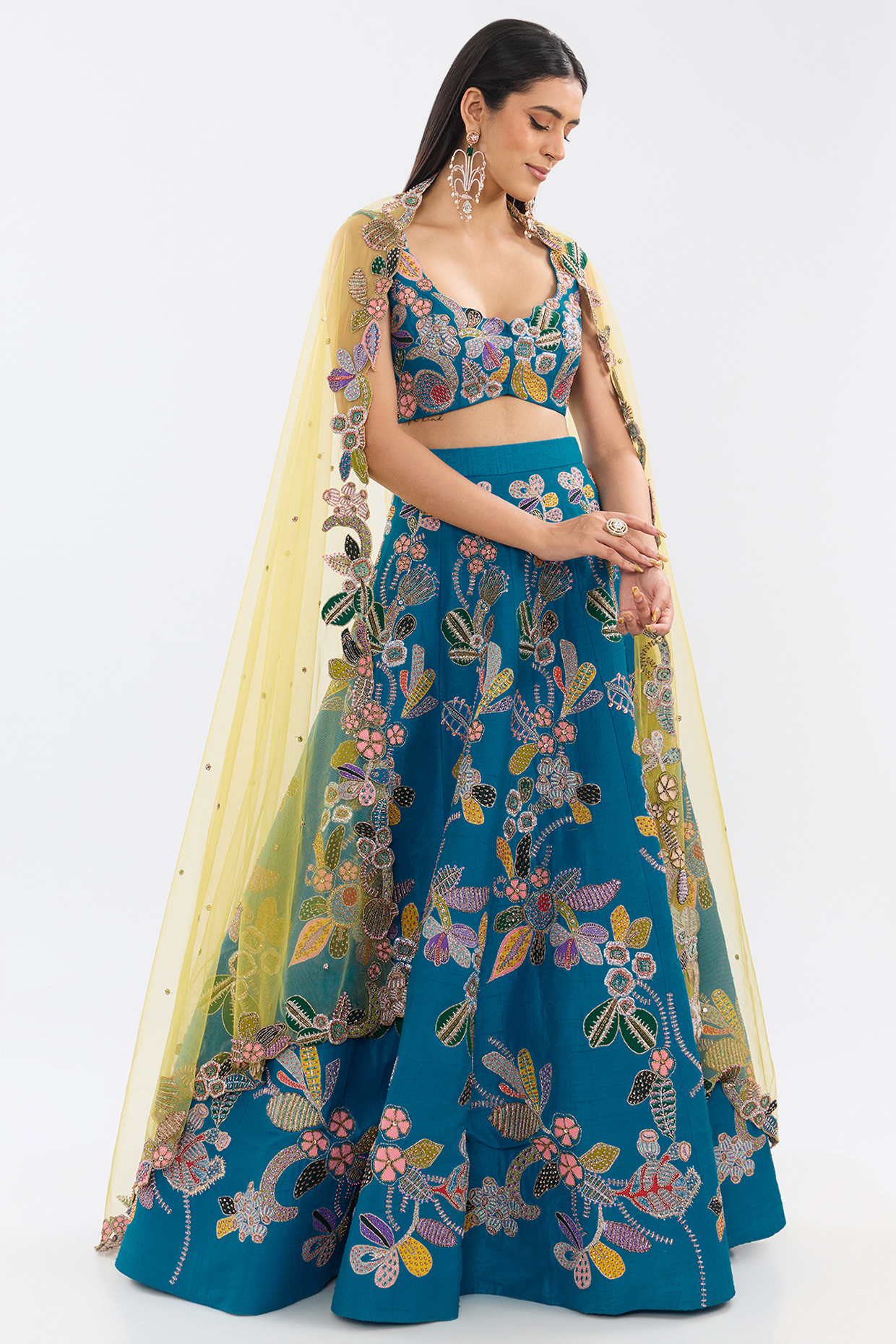 Blue Raw Silk Applique Embellished Bridal lehenga for 22 Lehenga Set by Aisha Rao at Pernia's Pop Up Shop