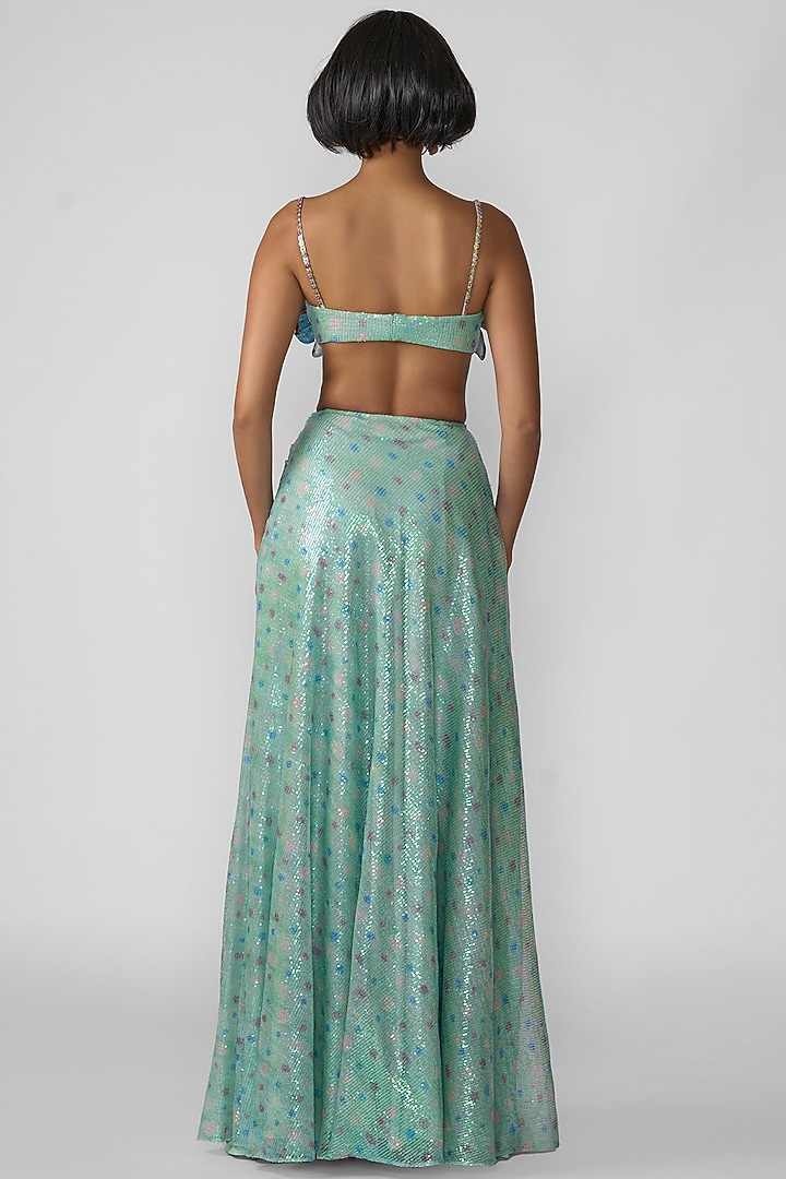 Aquamarine Tulle Printed Wedding Lehenga Set by Aisha Rao at Pernia's Pop Up Shop