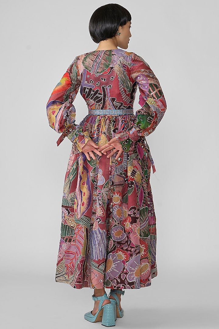Coral Organza Printed Gathered Maxi Party Wear Dress by Aisha Rao at Pernia's Pop Up Shop