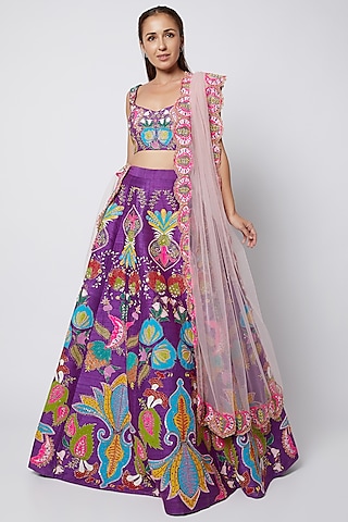 Purple Embellished Lehenga Set by Aisha Rao