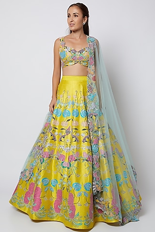 Yellow Embellished Lehenga Set by Aisha Rao
