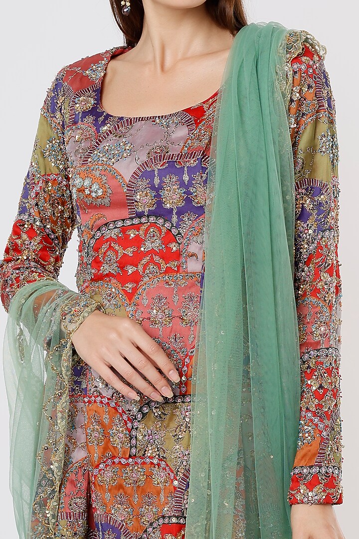 Peach Organza Embellished Bridal Sharara Set by Aisha Rao at Pernia's Pop Up Shop