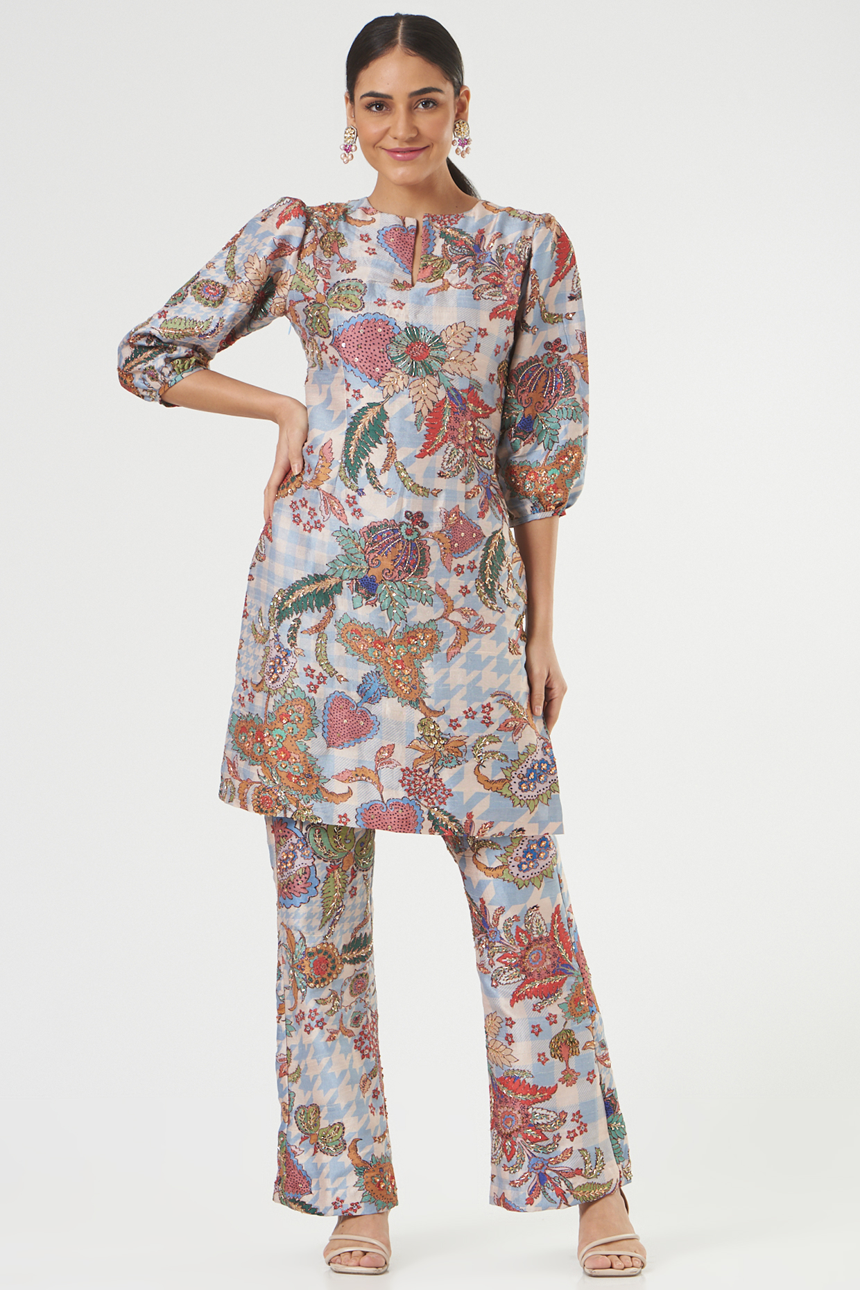 Light Blue Printed Kurta Set by Aisha Rao at Pernia's Pop Up Shop