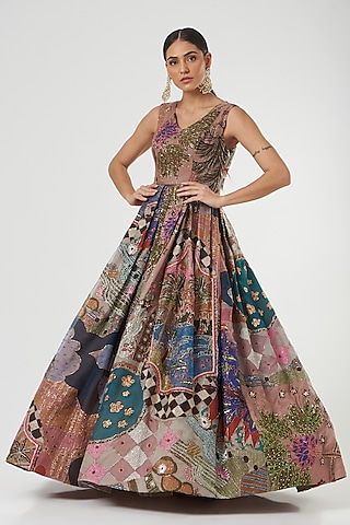 Peach Printed Gown by Aisha Rao