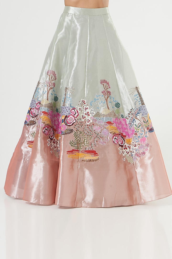 Ivory & Peach Printed Bridal Lehenga Set by Aisha Rao at Pernia's Pop Up Shop