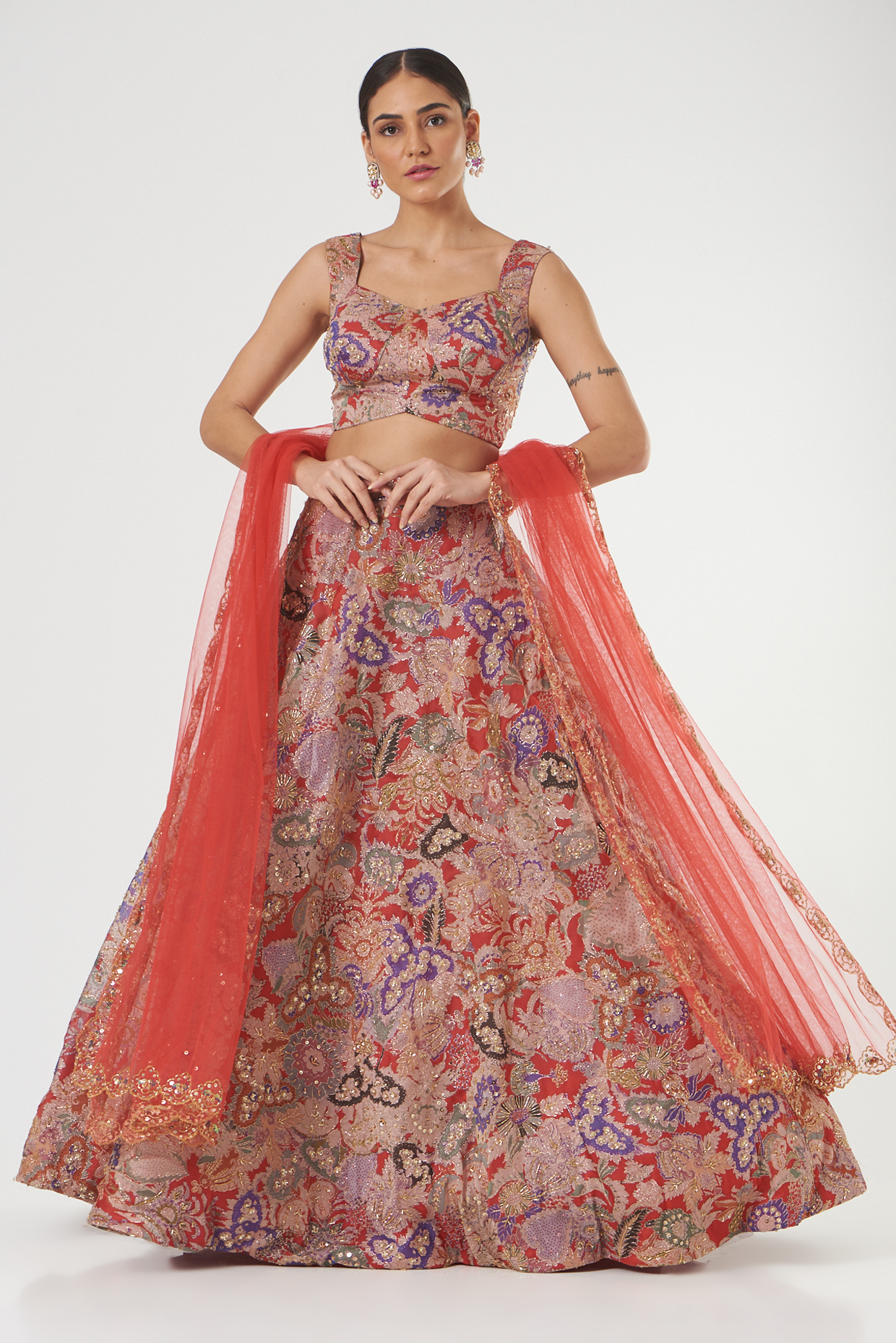 Red Juna Printed Bridal Lehenga Set by Aisha Rao at Pernia's Pop Up Shop
