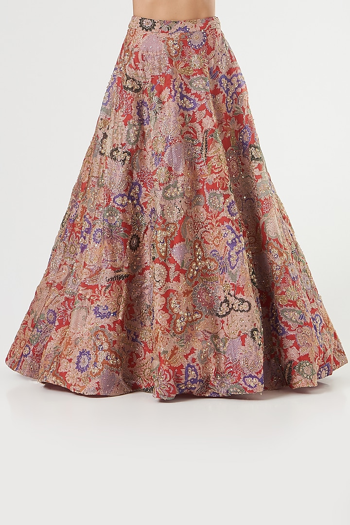 Red Juna Printed Bridal Lehenga Set by Aisha Rao at Pernia's Pop Up Shop