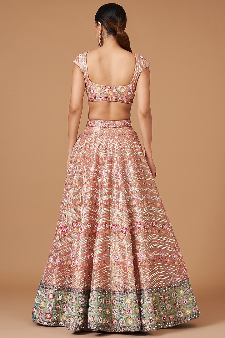 Peach Tissue Embellished Bridal Lehenga Set by Aisha Rao at Pernia's Pop Up Shop