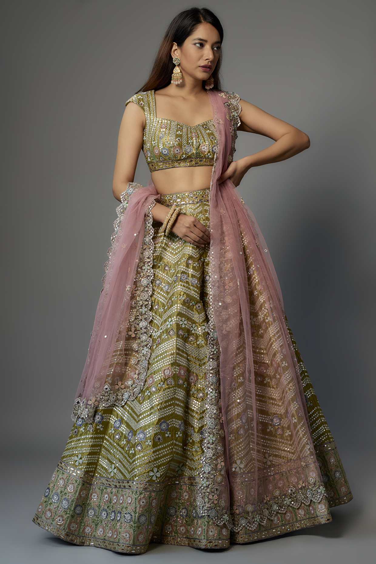 Lime Green Tissue Embellished Bridal Lehenga Set by Aisha Rao at Pernia's Pop Up Shop