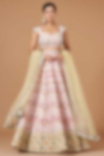 Pink Tissue Embellished Bridal Lehenga Set by Aisha Rao at Pernia's Pop Up Shop