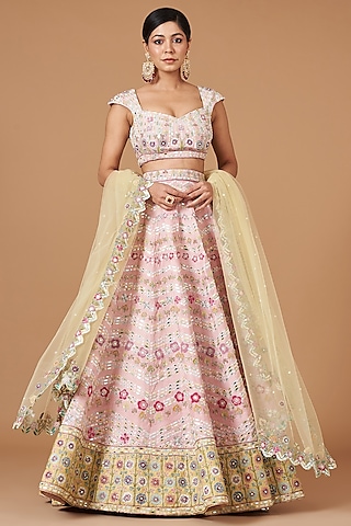 Pink Tissue Embellished Lehenga Set by Aisha Rao
