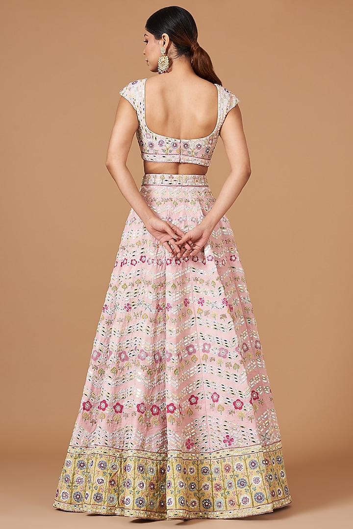 Pink Tissue Embellished Bridal Lehenga Set by Aisha Rao at Pernia's Pop Up Shop