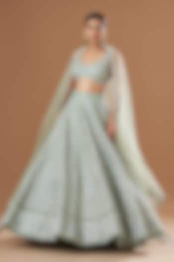 Pastel Blue Tissue & Net Embellished Bridal Lehenga Set by Aisha Rao at Pernia's Pop Up Shop