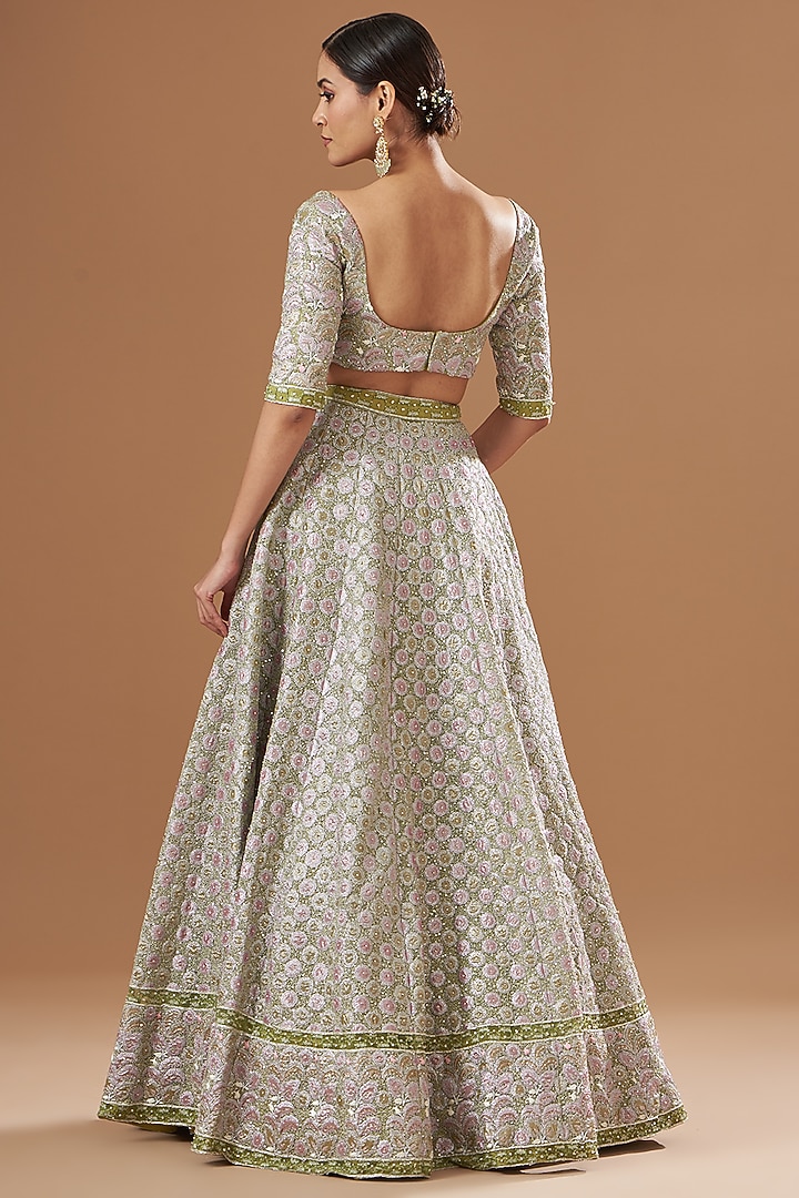 Pastel Green Tissue & Net Embellished Bridal Lehenga Set by Aisha Rao at Pernia's Pop Up Shop